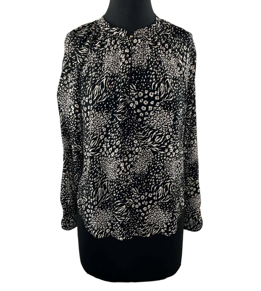 JOIE Black White M Shirt Dress Viscose Acey Leopard Long Sleeve Regular Fit